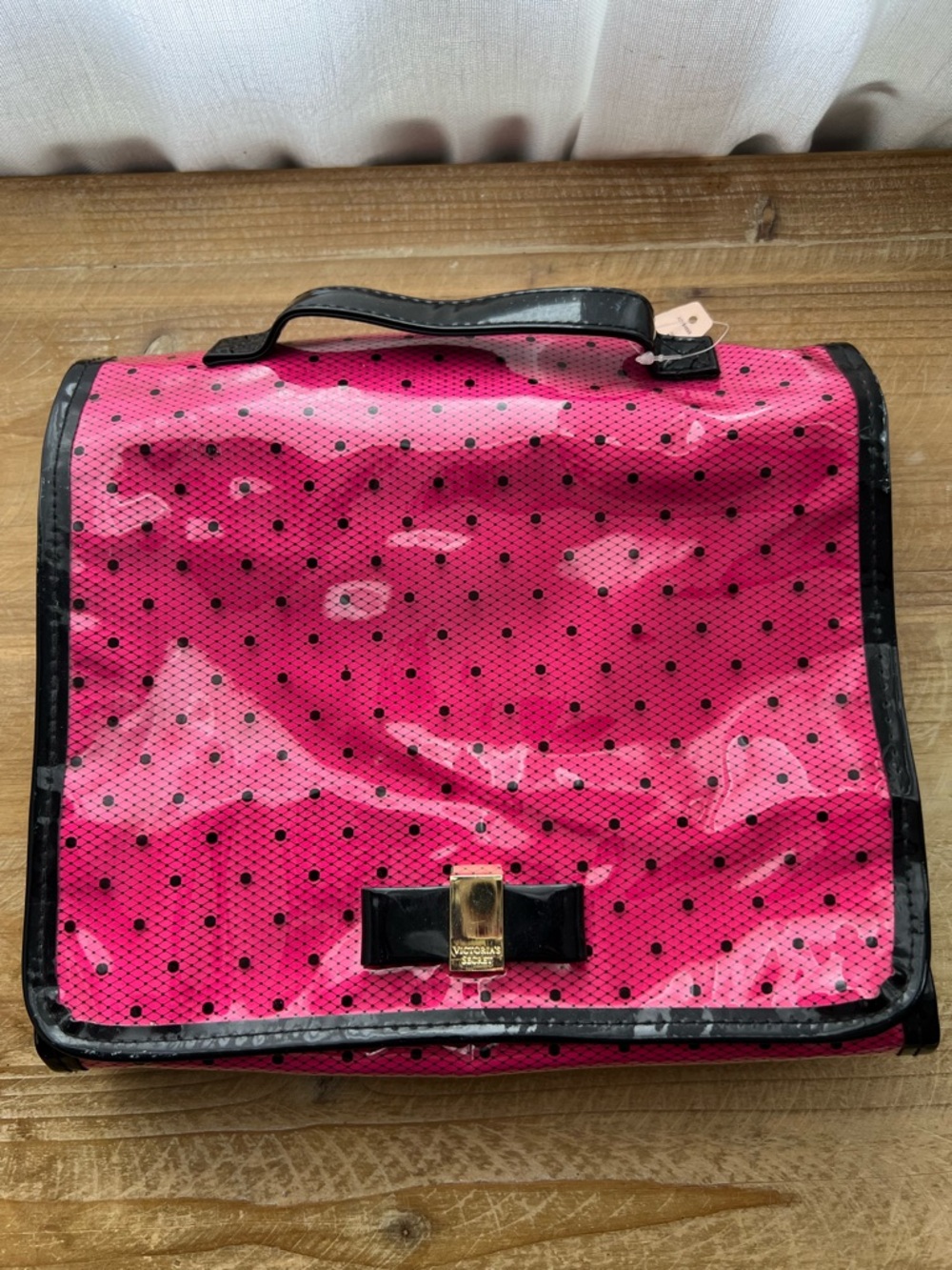 Victoria’s Secret Pink Polka Dot With Bow Hanging Travel Toilette Organizer